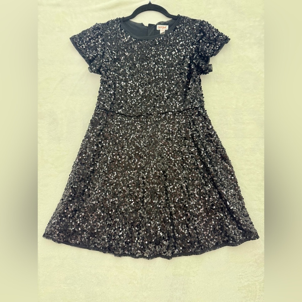 Girl’s Black Sequins Dress Short Sleeves Size L 10/12 Cat & Jack Party Dance